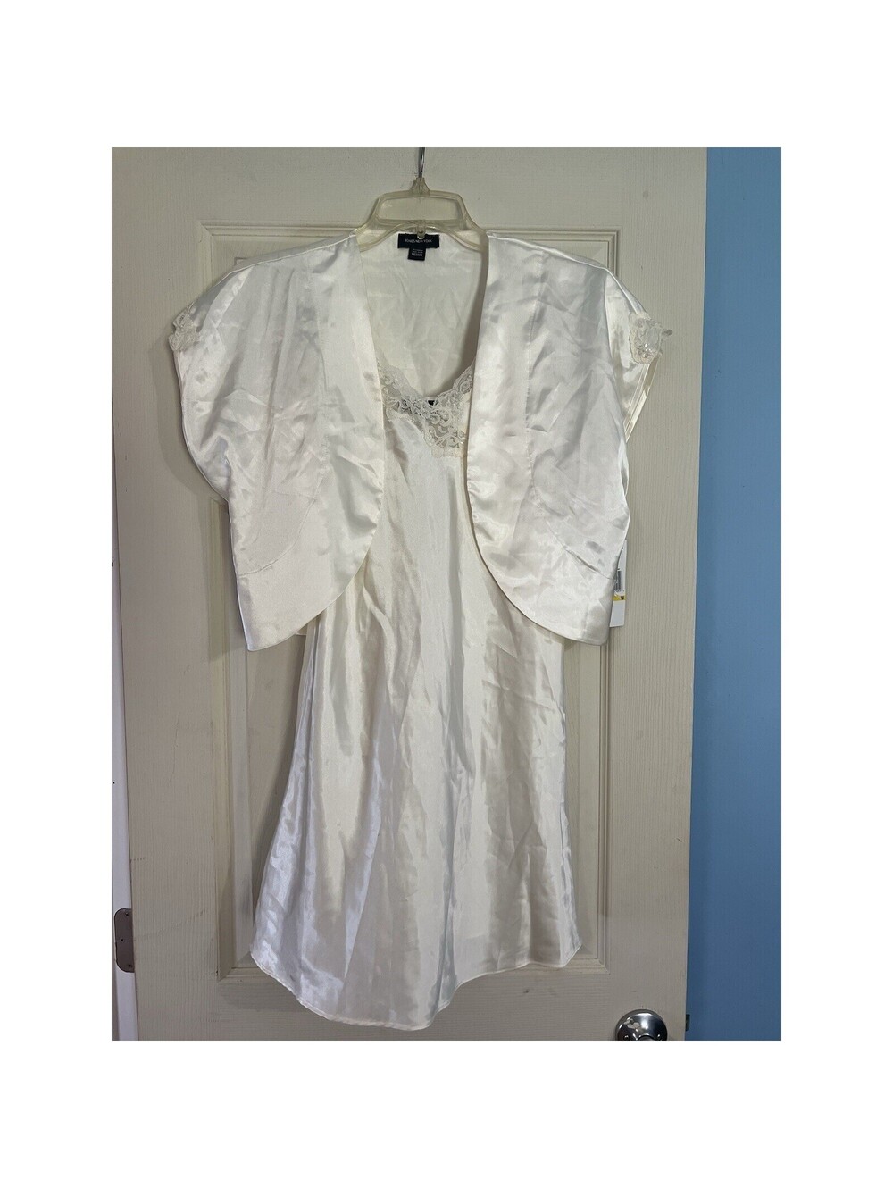 Jones New York Satin Lace Nightgown Bolero Set M Ivory Bridal Loungewear